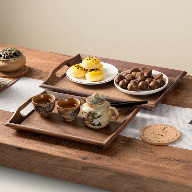 Bandeja de madera de estilo japonés oblicua interior de nogal, bandeja de bocadillos para el hogar, bandeja de madera, bandeja de comedor de madera portátil de alta calidad