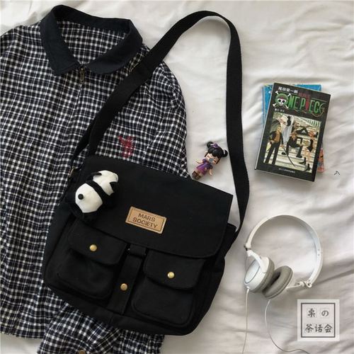 Backpack women's Korean Instagram student large-capacity shoulder messenger bag men's Japanese Harajuku retro workwear crossbody ginger tea