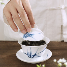 手绘三才盖碗大号高档羊脂玉白瓷单个青花瓷泡茶碗杯功夫中式茶具