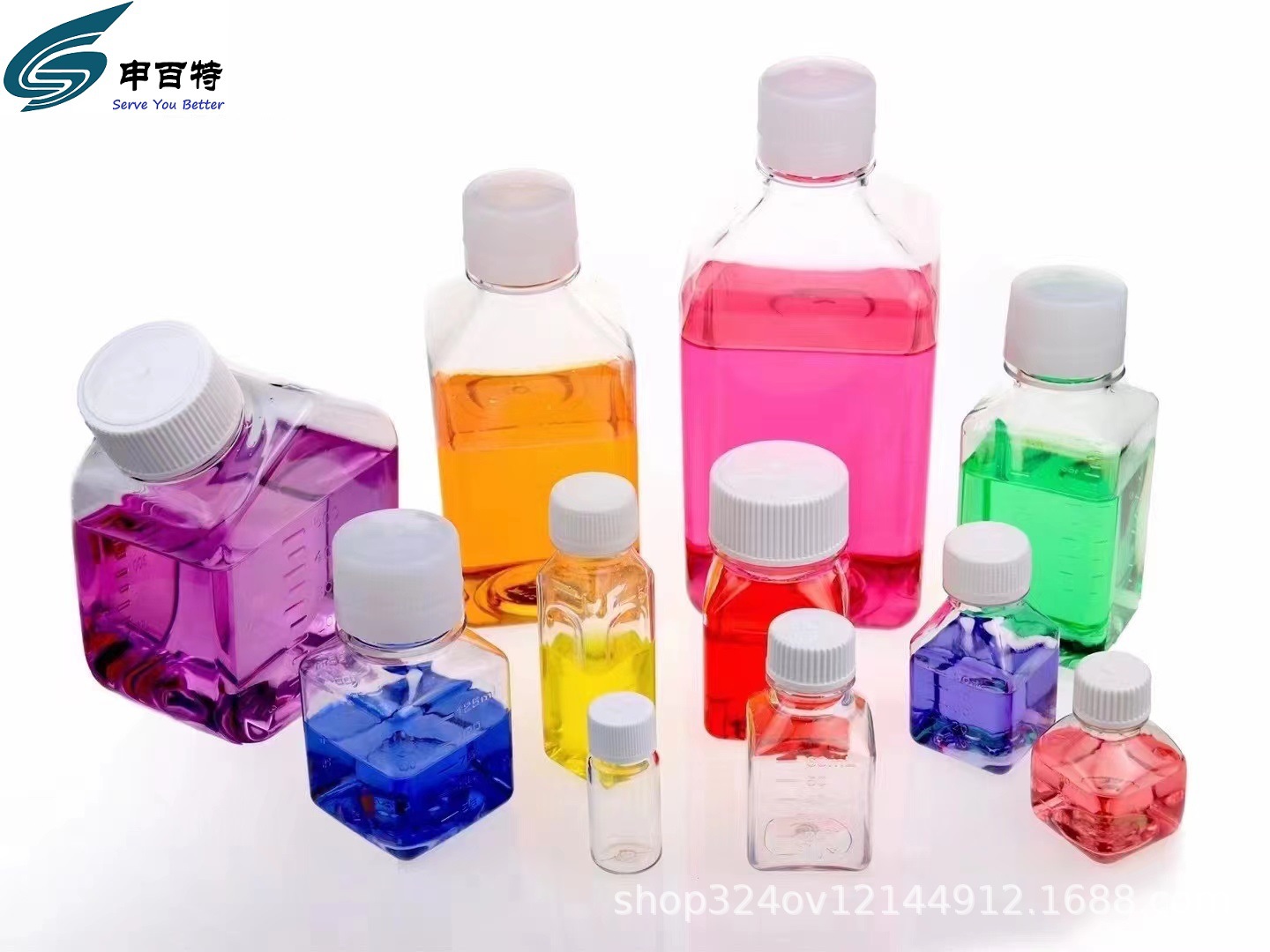 带刻度PET方瓶50ML125ML250ML500ML1L血清瓶 培养基瓶无动物源