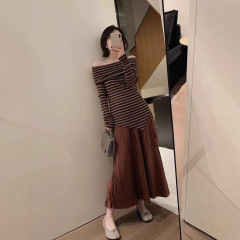 ヨーロッパの高級ストリーマーサテンプリーツスカート女性の夏の新しいハイウエストスリム大きな裾Aラインロングスカート