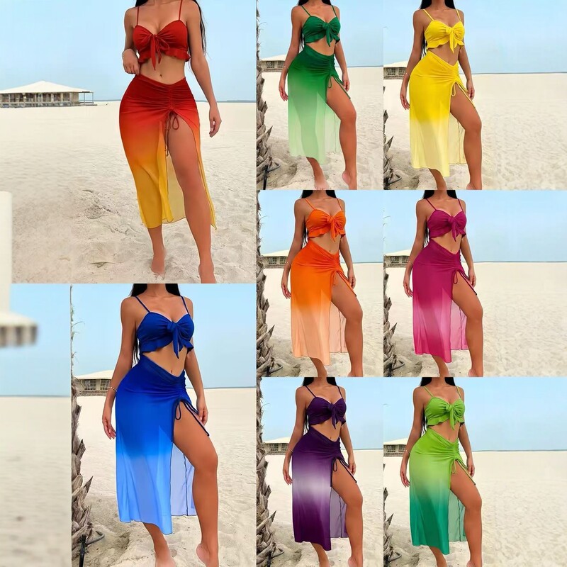 2026 New Style Three-Piece Conservative Bikini Skirt-Style Mesh Sexy European and American Amazon Style Swimsuit Wholesale 2026 New Style Three-Piece Conservative Bikini Skirt-Style Mesh Sexy European and American Amazon Style Swimsuit Wholesale