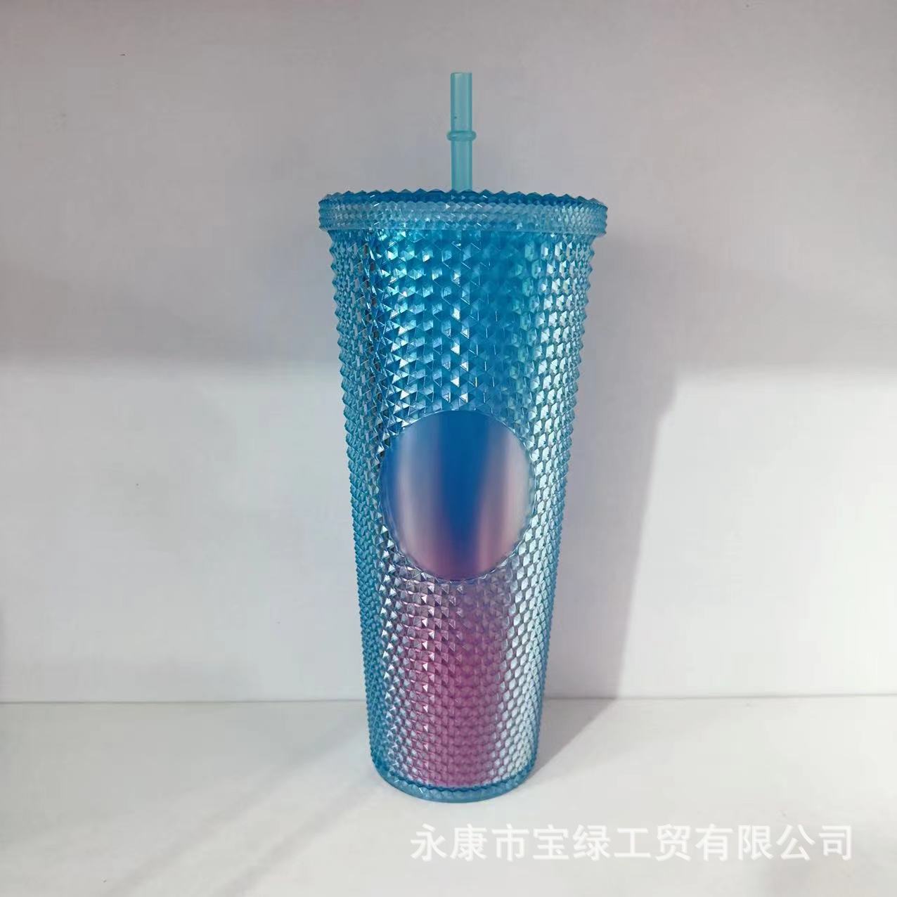 Taza de Plástico de Doble Capa 710ml, con Sorbete, Diseño Diamante/Durian, Transfronteriza