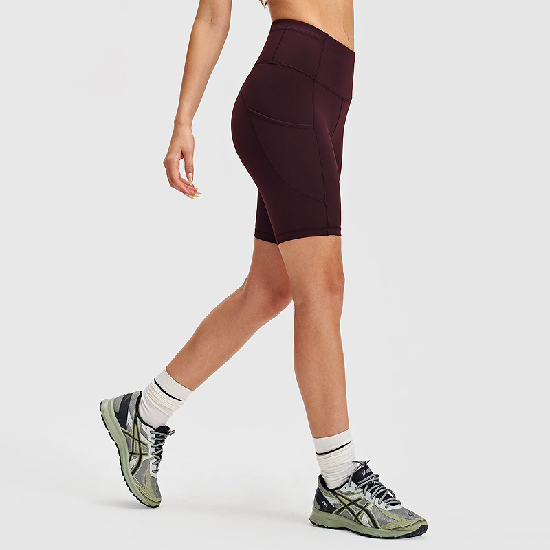 Pantalones cortos de yoga lulu de cintura alta pantalones deportivos de bolsillo elásticos para mujer pantalones de ciclismo al aire libre leggings deportivos de cinco puntos 8"