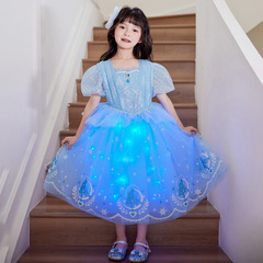 女童愛莎公主裙兒童艾莎發光蓬蓬網紗a類裙子小女孩夏季連衣裙