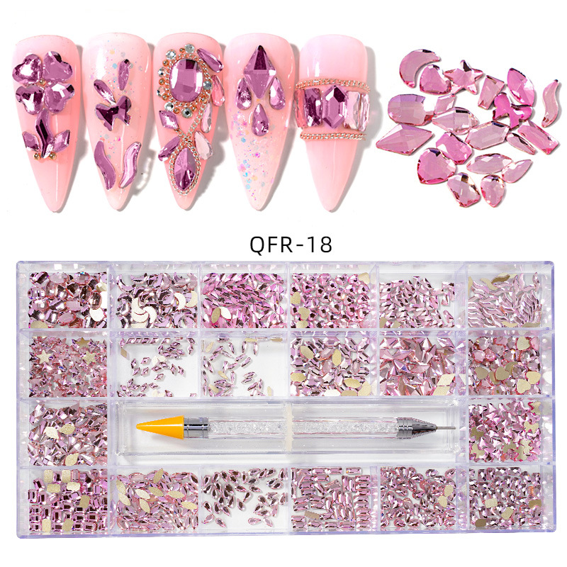 Transfronterizos 21 caja de diamante de agua de forma especial de fondo plano conjunto de joyería de uñas conjunto de pluma de puntuación de doble cabeza