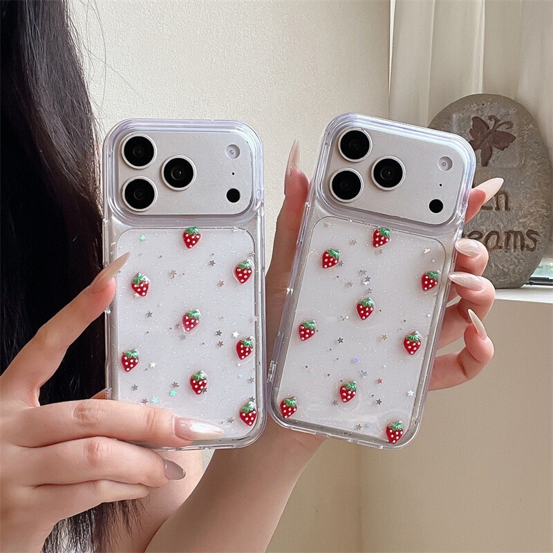Suitable for Apple 17Promax, Fresh Style Strawberry Iphone16, Simple 15 Glitter Sequin Transparent Protective Case Suitable for Apple 17Promax, Fresh Style Strawberry Iphone16, Simple 15 Glitter Sequin Transparent Protective Case