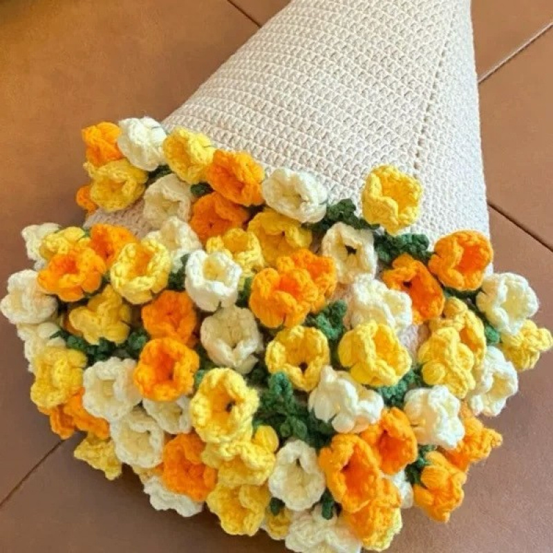 玫瑰花束毯子手工编织材料包毛线团钩织花朵毛毯铃兰花毯成品|undefined
