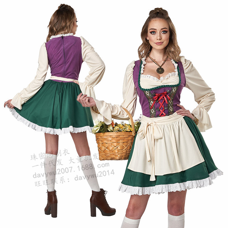 Bavarian National Beer Festival, Germany Munich, Ladies' Costume, Halloween Maid Dress, Green Servant