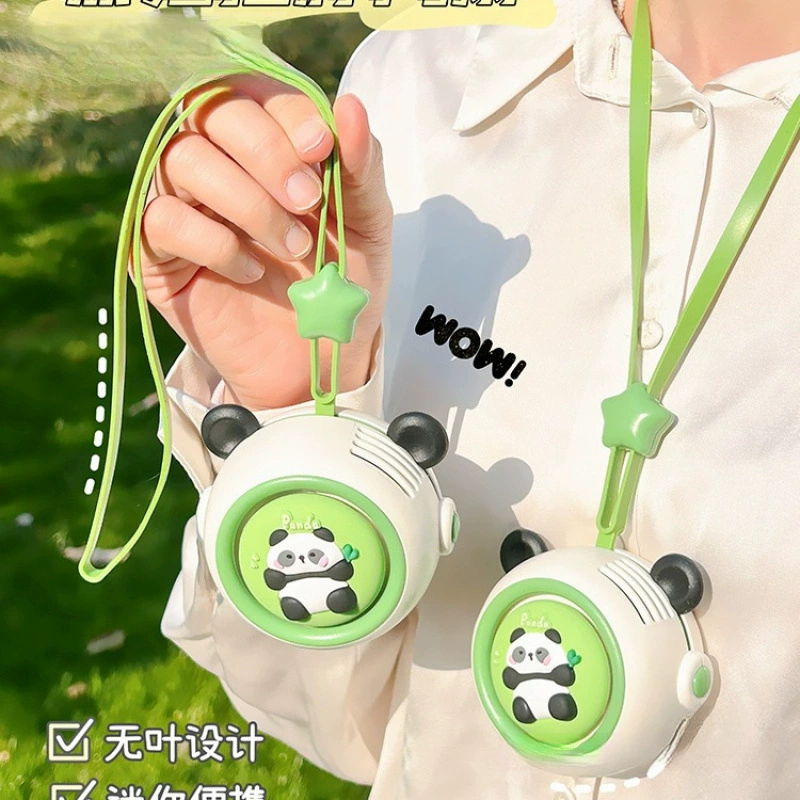 Милый безлопастной маленький вентилятор с подвесной шеей в виде панды, летний студенческий портативный бесшумный подвесной вентилятор на шею