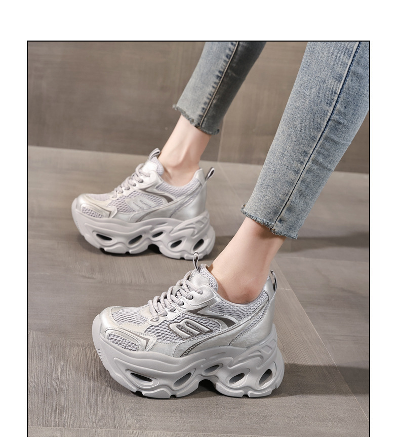 Giày sneaker cao gót nữ đế xuồng platform tăng chiều cao 10.5 cm — màu trắng, màu xám chi tiết 11