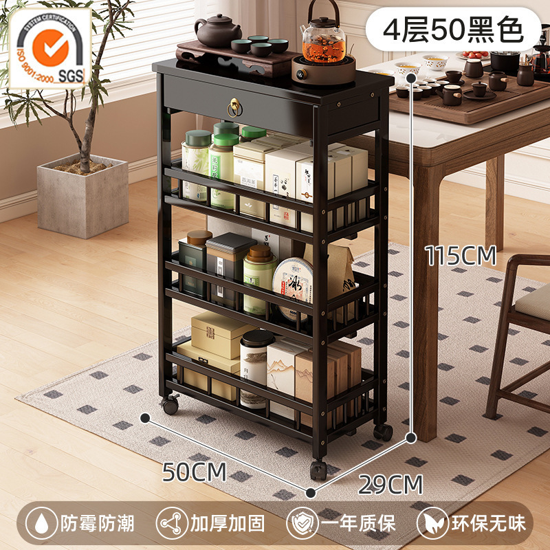 新しい中国風のモバイルコーヒーテーブル肥厚カート収納ラックオフィススタディティーテーブル車輪付きティーキャビネット|undefined
