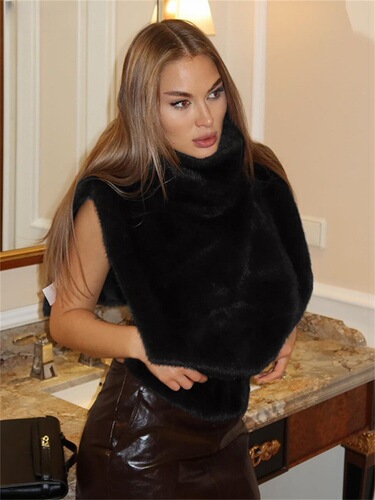 Fur supply chain autumn and winter artificial wool fur vest coat high-necked mink women's vest