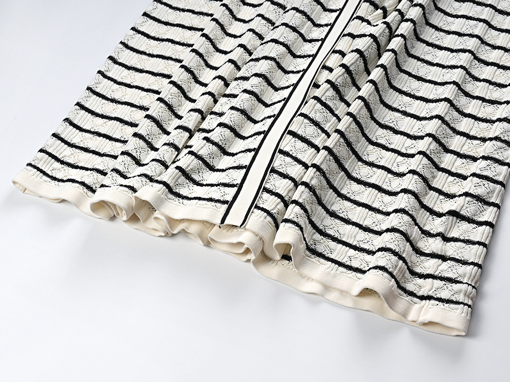 Women's Clothing Spring Summer Women's Sleeveless Long Knit Dress French Style Openwork Color Block Striped V Neck Elegant Bestseller_ecoleips.com