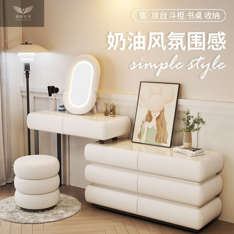 Comodador de lujo ligero mesa de maquillaje al lado de la cama almacenamiento en un gabinete nuevo estilo crema viento dormitorio pequeño tipo de madera sólida