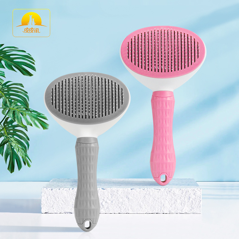 Mascota especial auto-limpieza peine en stock aguja de acero inoxidable mango suave cepillo de alambre gato flotante pelo gato peine suministros al por mayor