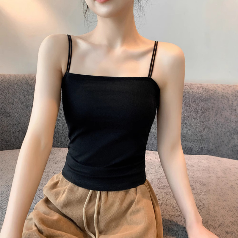 Summer New Pure Cotton One-Shoulder Vest Suspbottomer Women's Slim Top with Short Tube Top Sleeveless Bottoming Intimates