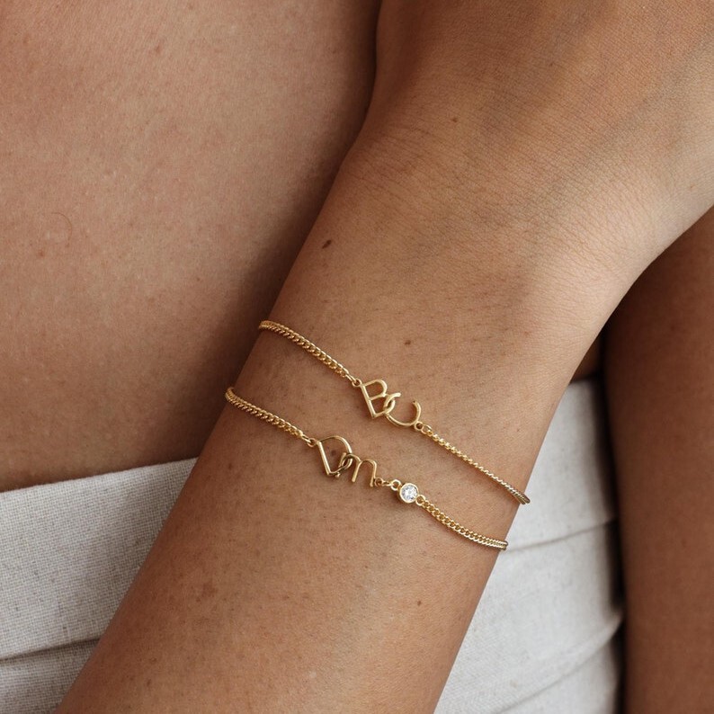 Cross-Border Etsy Personalized Custom Micro Interlocking Stainless Steel Double Letter Bracelet with Twelve Birthstones Cuban Chain Bracelet Cross-Border Etsy Personalized Custom Micro Interlocking Stainless Steel Double Letter Bracelet with Twelve Birthstones Cuban Chain Bracelet