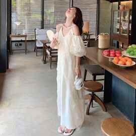 【夏款女装夏装】数据好 度假风蕾丝露肩连衣裙