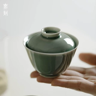 束刻  越窑青瓷两才仿古全手工日式简约泡茶碗不烫手敬茶碗茶杯