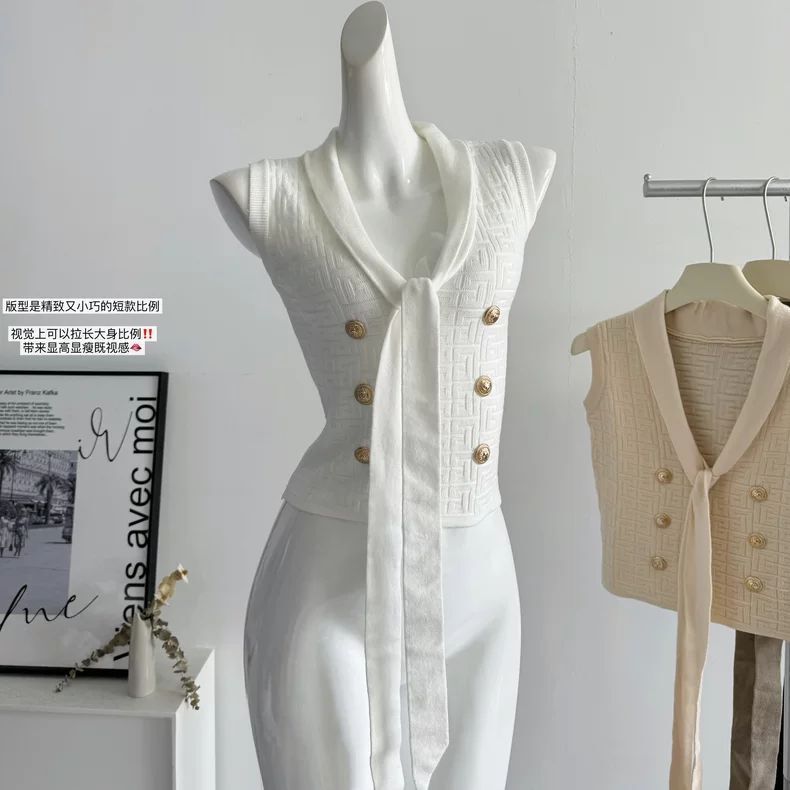 White V-Neck Halter Neck Sleeveless T-Shirt for Women, 2026 New Summer Korean Style Unique and Beautiful Top