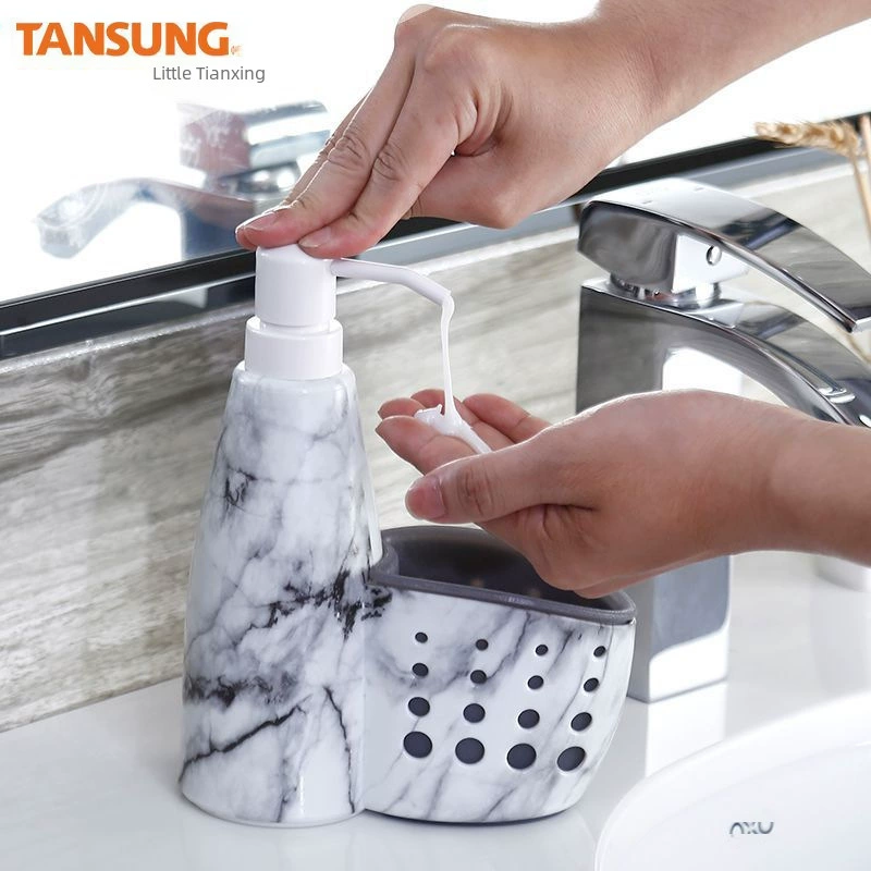 TANSUNG 2-in-1 Plastic Bottle & Storage System for Hand Sanitizer, Shower Gel, Shampoo – White/Gray
