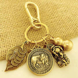 复古铜葫芦钥匙挂件汽车钥匙簸箕犁耙一夜生财十二生肖貔貅钥匙链