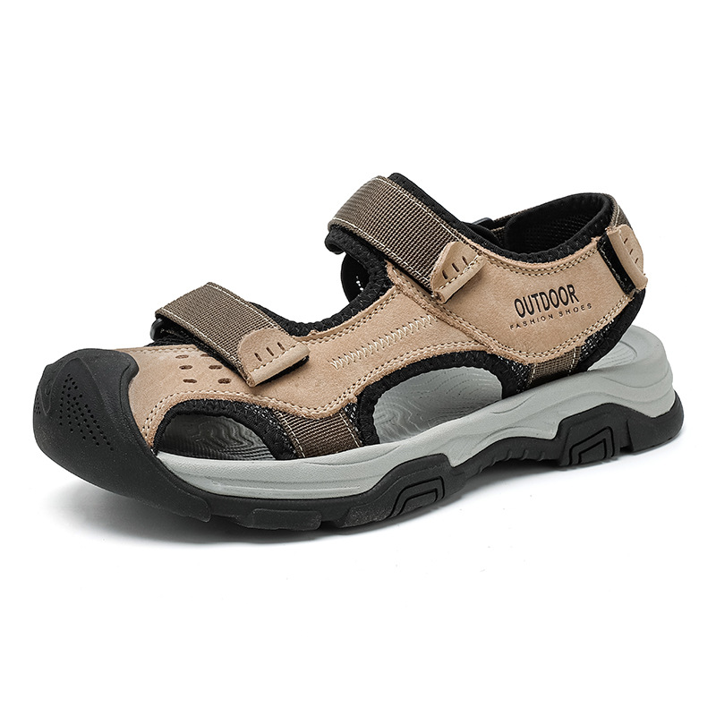 2026 verano al aire libre sandalias de cabeza de nuevo zapato de playa de suela gruesa hueco ventilado secado rápido velcro zapatos casuales para hombres