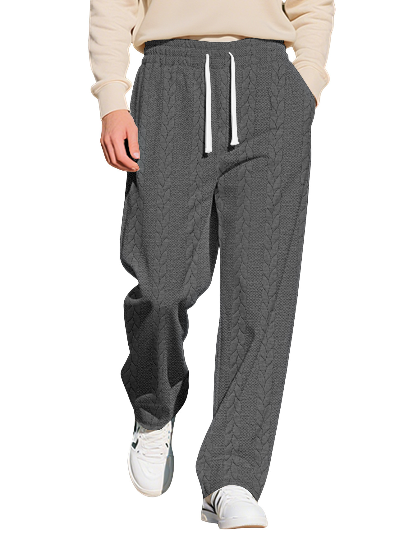 Transfronterizo Amazon nuevo otoño y invierno hombre americano deporte casual de color sólido jacquard gran tamaño pantalones de cuerda para hombre