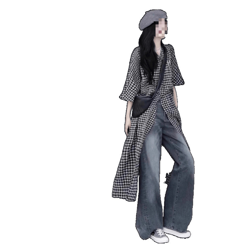 日本のレトロなチェック柄シャツドレス夏 2025 ニッチ非衝突スタイルレイジースタイルカーディガンレイヤードロングスカート|undefined