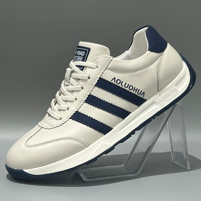 Мужские маленькие белые туфли весной новые кожаные дышащие мягкие кроссовки нескользящие и износостойкие беговые спортивные повседневные приливные ботинки