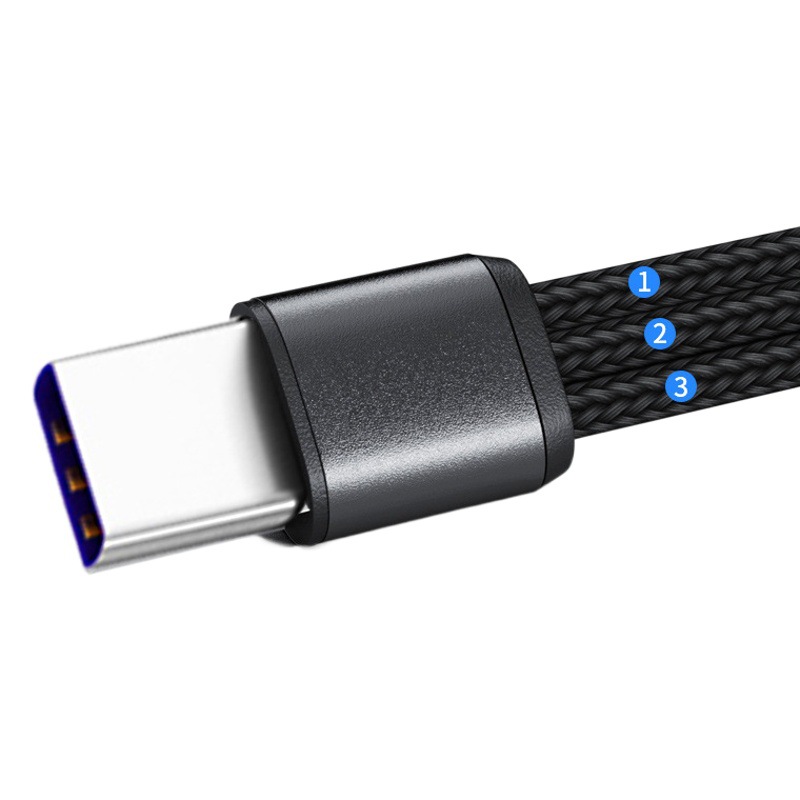 Estrictamente seleccionado TYPE-C revolución un minuto tres teléfono móvil cable de carga 66W5A super rápido de carga cable trenzado 5A uno-a-tres Coche