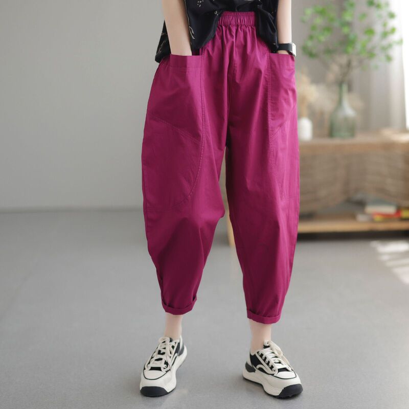 休闲裤女秋季新款裤子简约薄款时尚休闲复古黑色女装哈伦裤潮|undefined