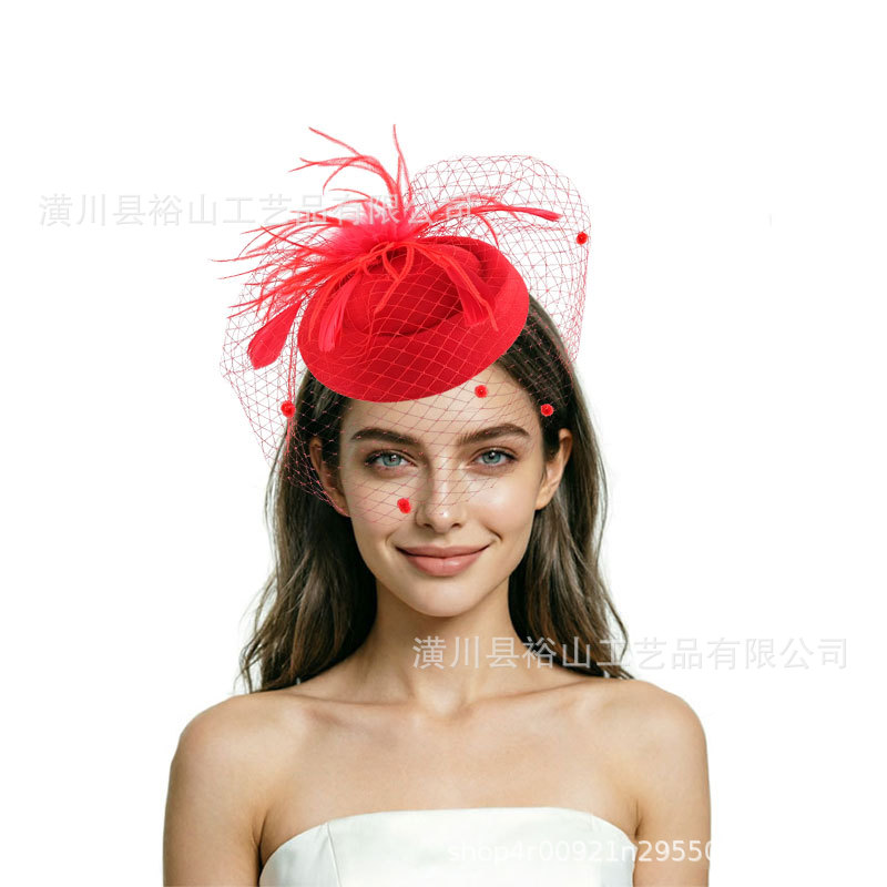 Cross-border supply of European and American bridal wedding mesh hair accessories, fashionable headbands, feather fascinators, hair clips, and hair flowers