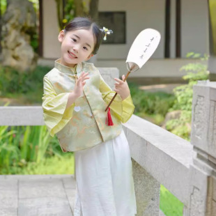 Chinese style children's clothing girls' new Chinese style vest Tang suit spring and autumn retro vest buckle Hanfu suit