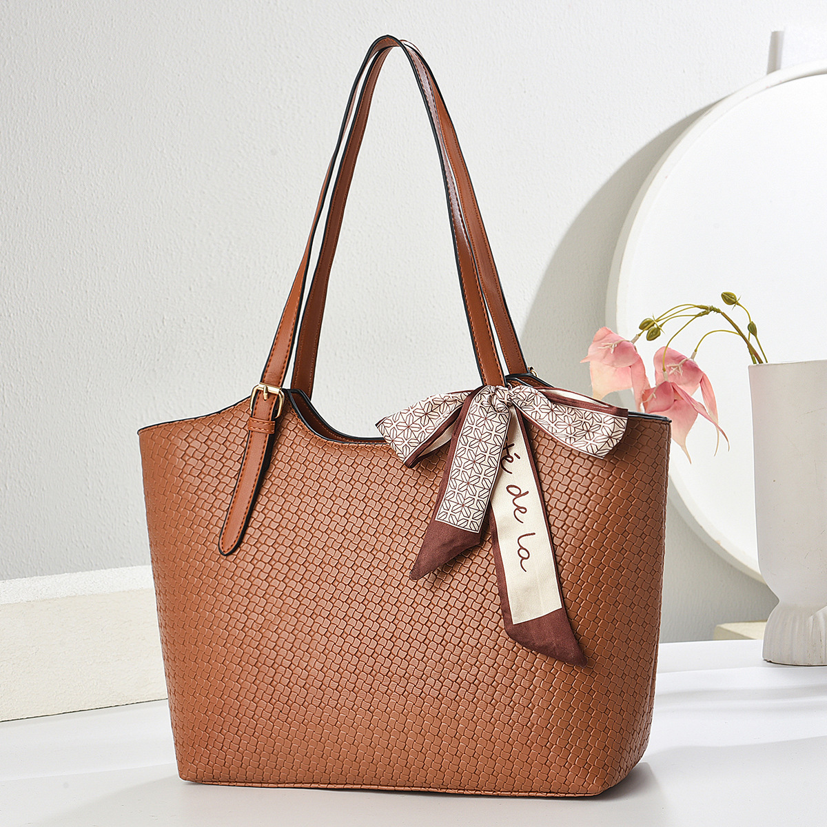 Bolsa de tote vintage de textura simple para damas, bolsas de hombro de gran capacidad para viajes prácticos, bolsas de totebags
