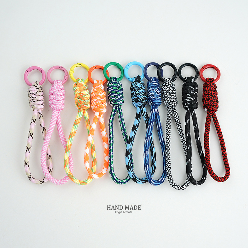 Umbrella Rope Woven Plaid Car Keychain Ring Card Certificate Anti-lost Lanyard Mobile Phone Chain Bag Pendant Lucky