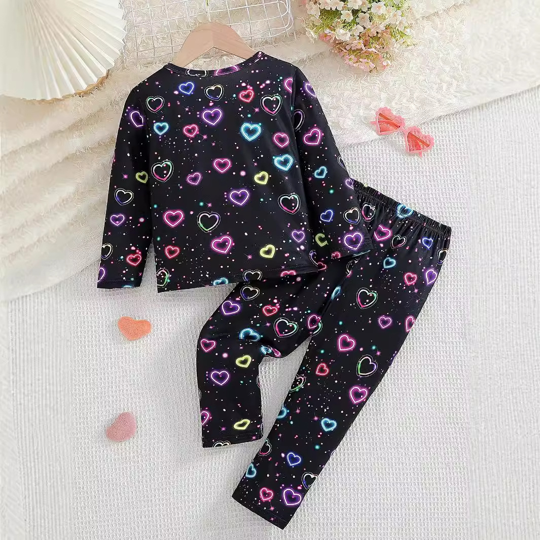 Spring and autumn night light simulation girls' long sleeved pants new children's home clothes two-piece set_voghion.com
