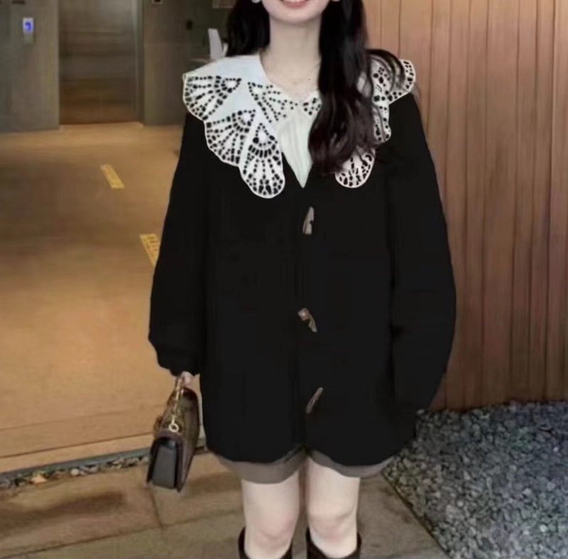 法式奶奶衫粉色奶fufu牛角扣V领设计感中长款毛衣外套针织开衫女|undefined