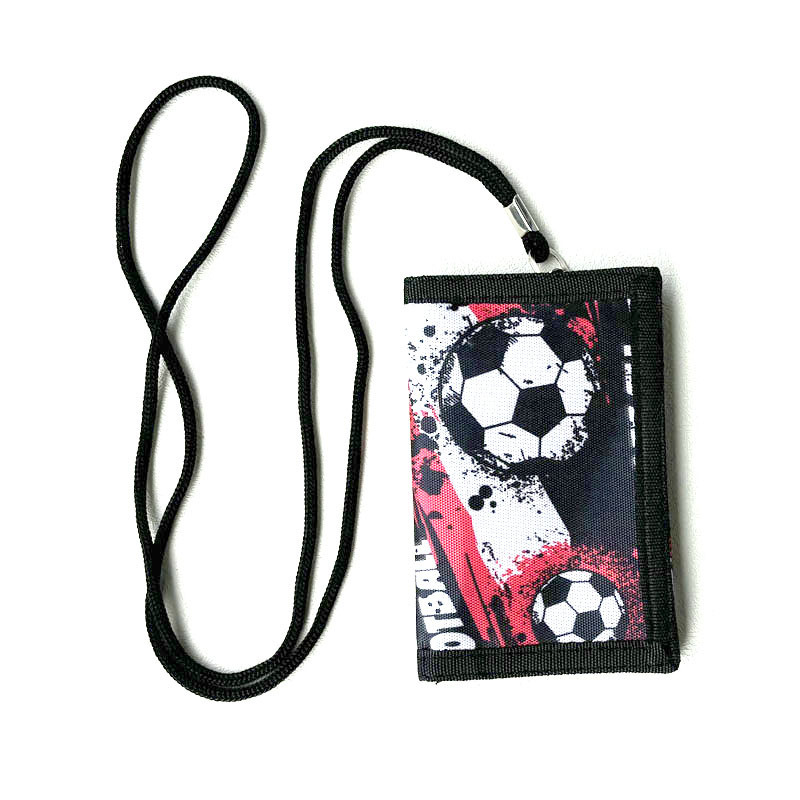 Cross-border Long-term in stock Youth Football Printing Three Folding Boys Wallet with Lanyard Foldable Men's Wallet