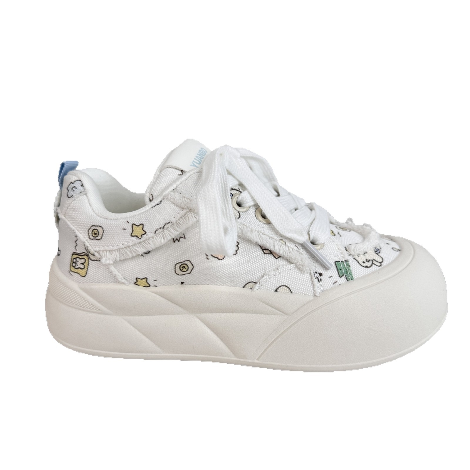 Zapatos de pan de onda lejana 2025 verano nuevos zapatos blancos pequeños modelos de nicho sin colisión zapatos de tabla estampados de todo fósforo zapatos de hojaldre