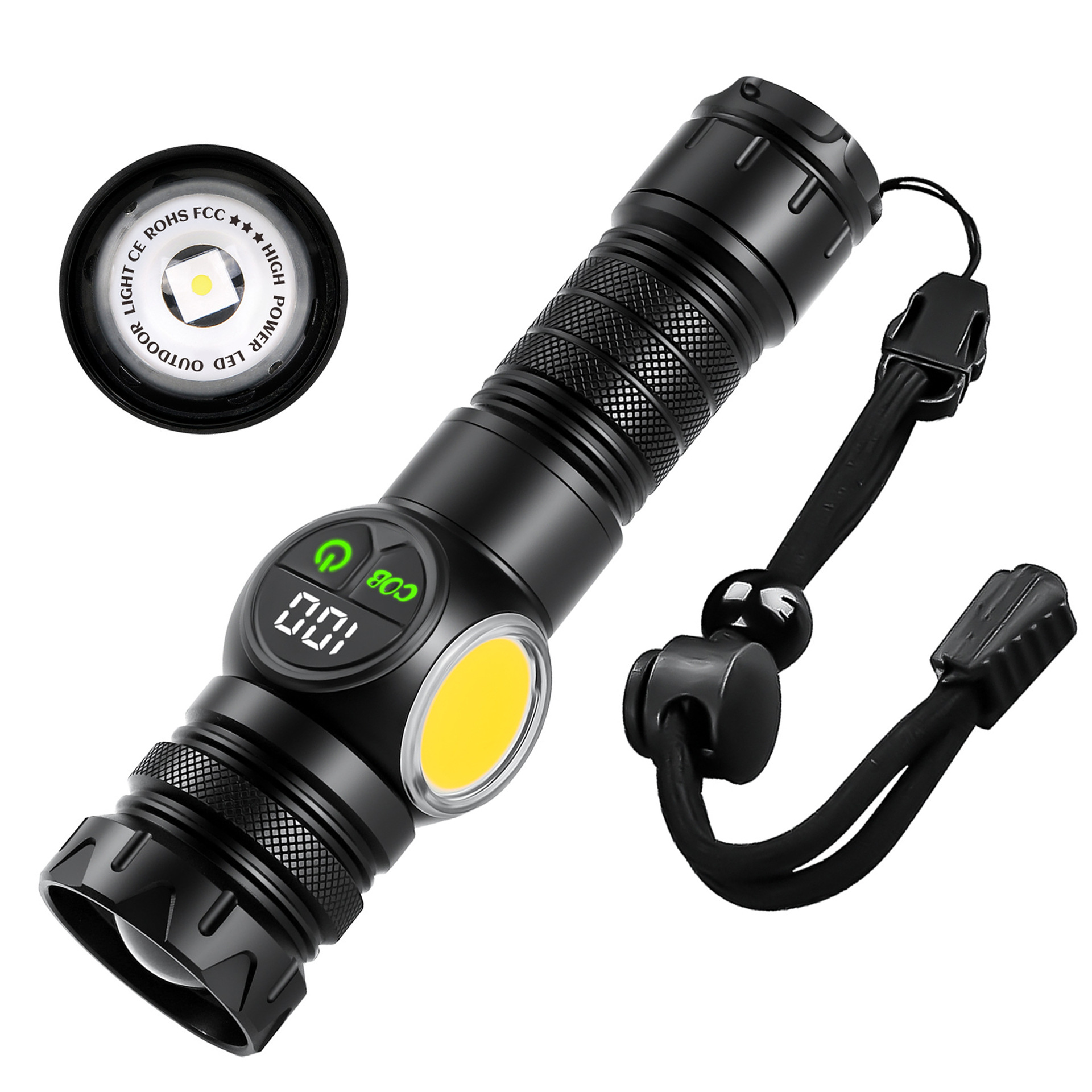 Linterna transfronteriza nueva linterna al aire libre multifuncional pantalla digital linterna telescópica ajustación de emergencia lámpara de trabajo portátil de pesca nocturna