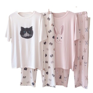 2023 New Arrival Pajamas Women's Summer Thin Trousers Short Sleeve Cartoon Cat Printed Loose Suit Home Clothes