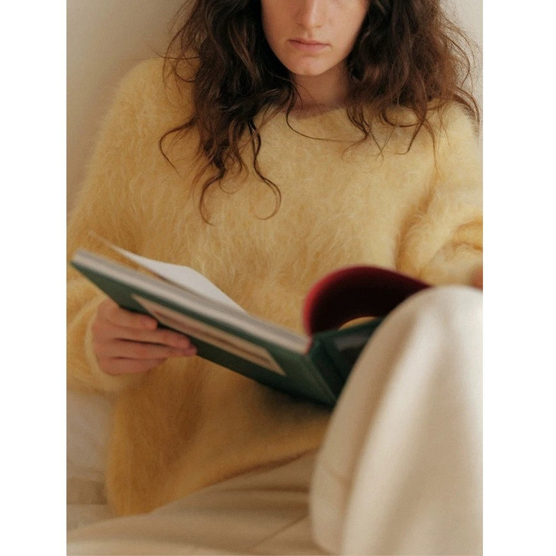 Who Peach Who Minimalist Wardrobe Alpaca Wool V-Neck Lazy Chic Women's Spring Pullover Knitwear