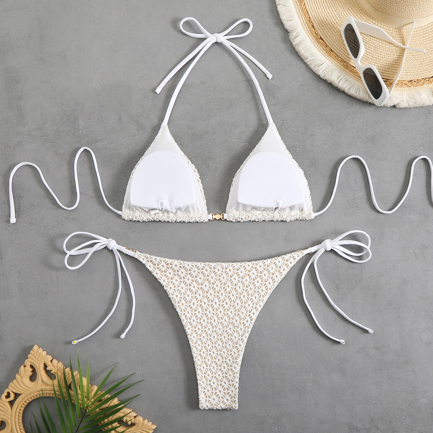 Women's Sexy Halter Tie-Front Bikini Set High-Cut Bottom Two Piece Swimsuit For Vacation_ecoleips.com
