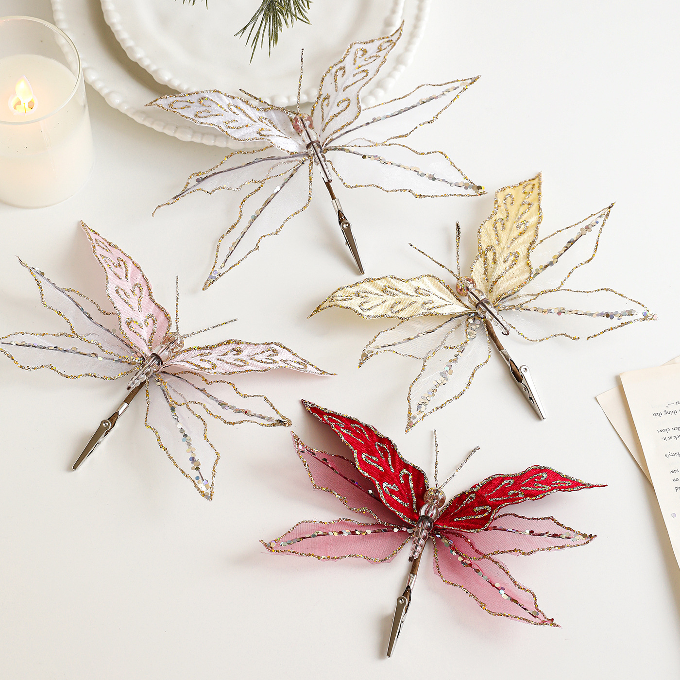Nuevos productos de decoración de Navidad de alta calidad tela de malla de simulación de mariposas mariposas festivas decoración de bodas props