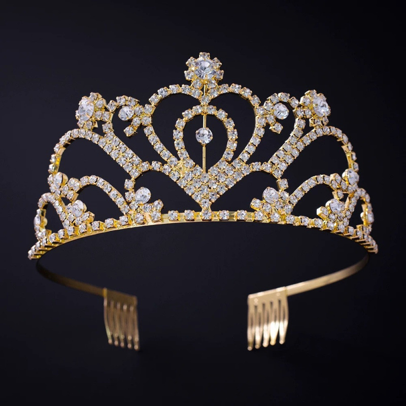 Corona clásica retro europea y americana, corona redonda grande, conjunto de tocado de aleación con diamantes de imitación, estilo palaciego.