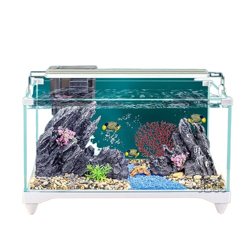 Lotus Fish Tank Super White Glass Lazy Fish Keeping Aquarium Living Room Home Use Small and Medium Desktop Tank Creative Ecosystem Gold