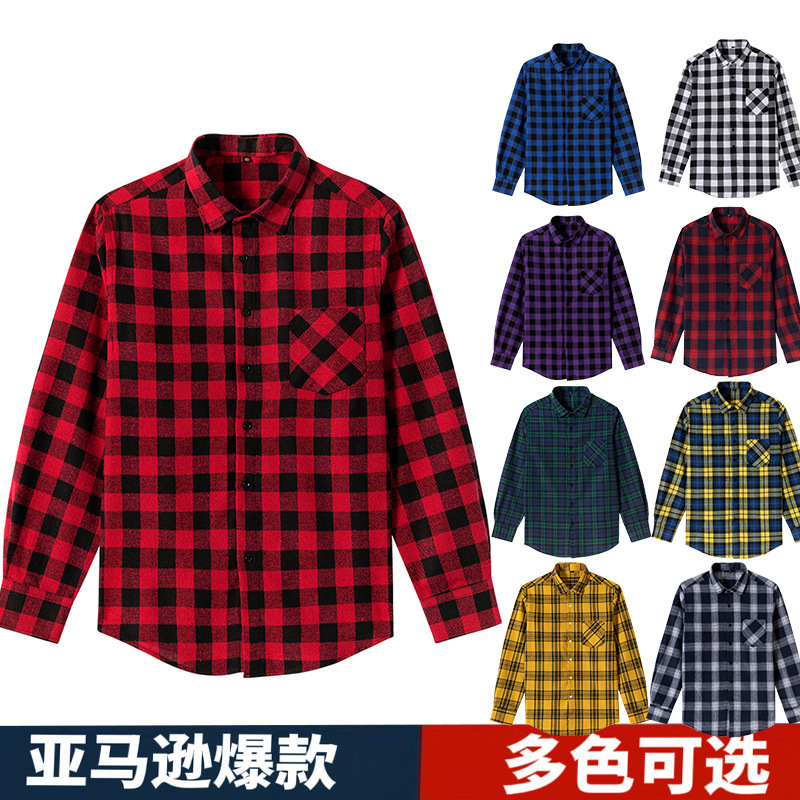 Cross-border Men's Shirt Plaid Long-sleeved Shirt Classic Sanding Plaid Casual Cotton Men's Casual Foreign Trade Shirt Cross-border Men's Shirt Plaid Long-sleeved Shirt Classic Sanding Plaid Casual Cotton Men's Casual Foreign Trade Shirt