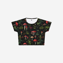 跨境热卖潮流创意炫彩涂鸦蘑菇系列3d印花短款女士休闲圆领T恤衫